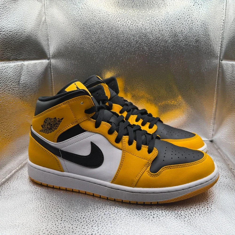 Size‎ 12 Nike Air Jordan 1 Mid Taxi Yellow Black White Mens Sneakers 554724-701